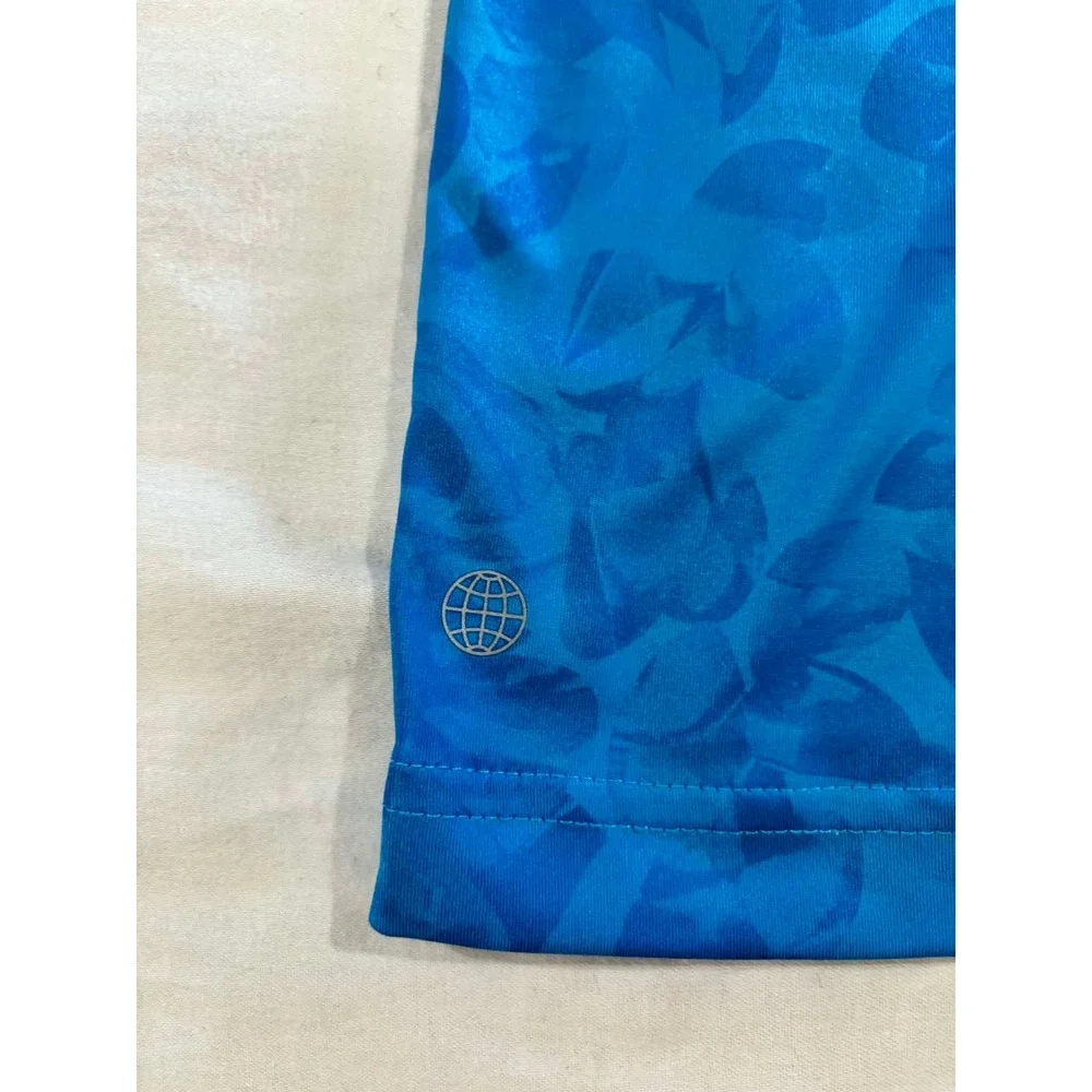 Adidas Mens Blue Tonal Leaf Print Golf Polo Shirt Large Mountain Logo Short Slv‎